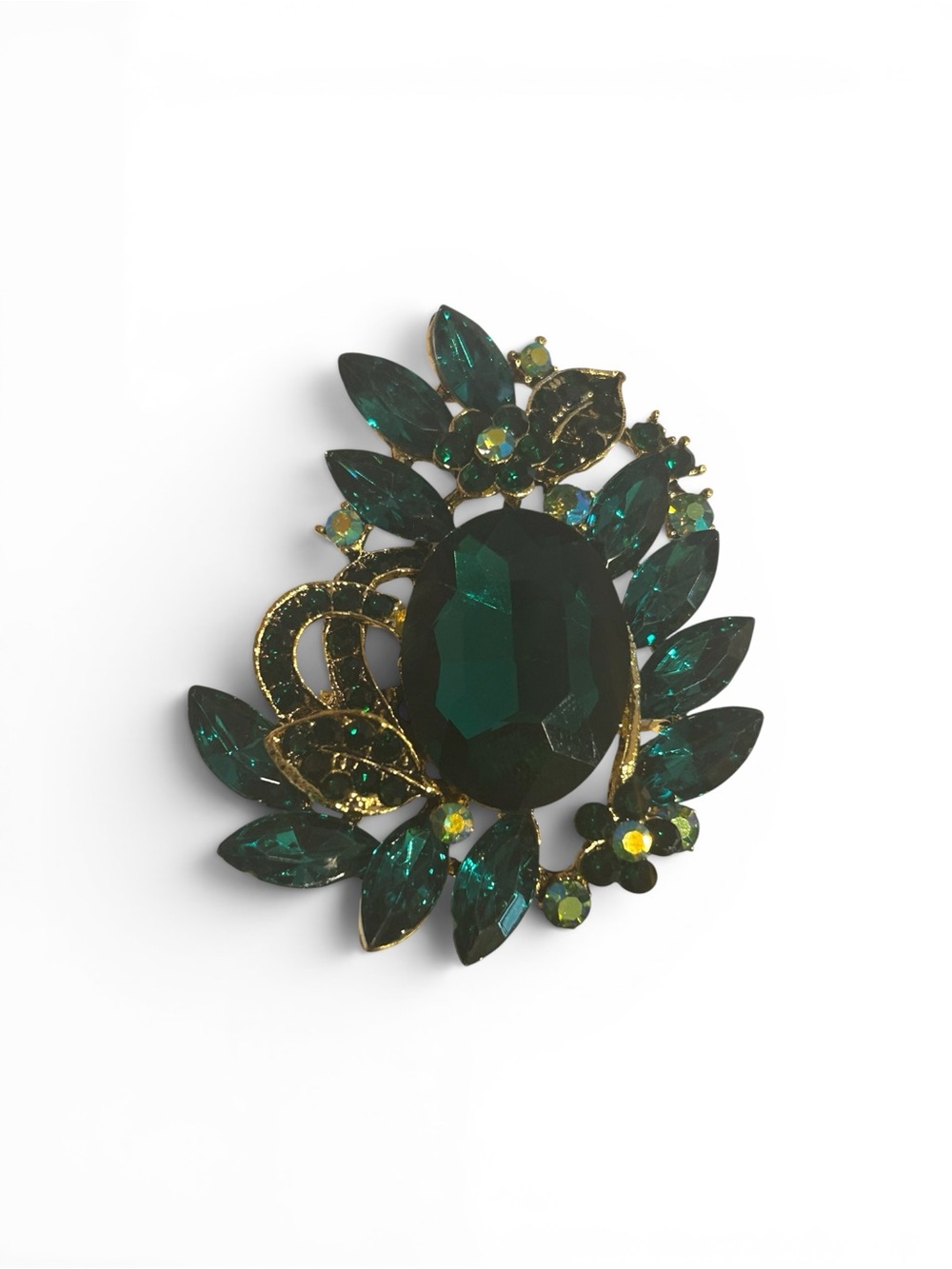 Emerald Green Crystal Floral Brooch